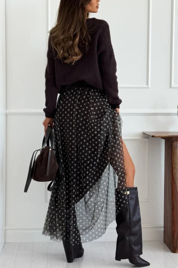 Timeless Treasures Tulle Polka Dot High Rise Elastic Waist Maxi Skirt