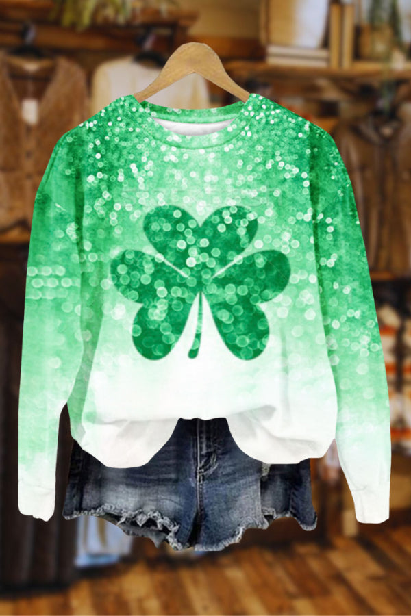 Lucky four-leaf clover round neck long-sleeved sweatshirt