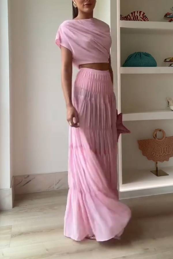 Stunning Chiffon Elastic Waist Layered A-line Maxi Skirt