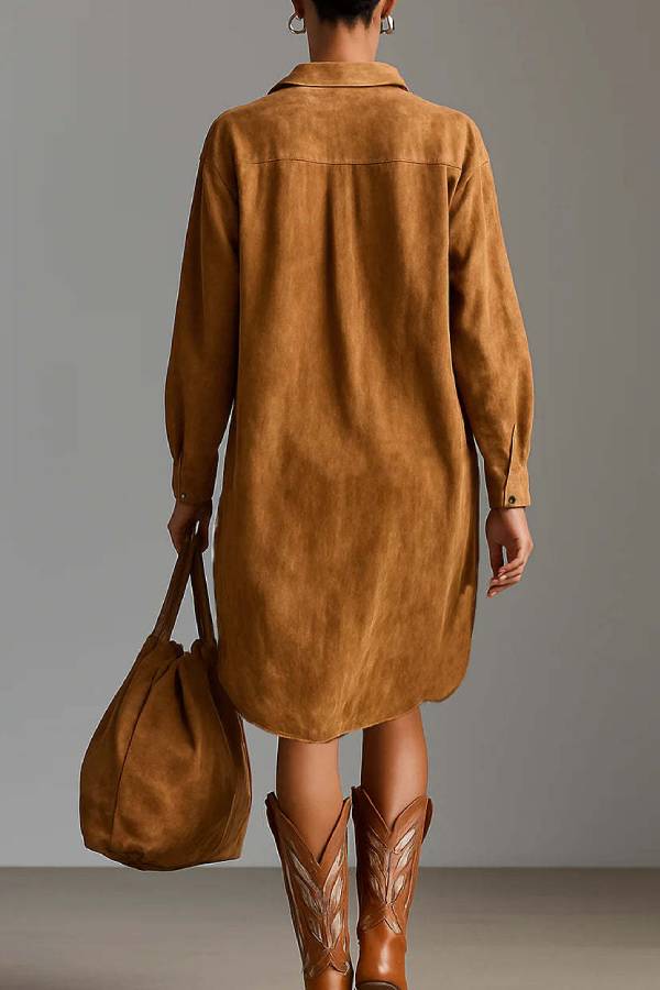 loose-fitting shirt dress with floral embroidery on the collar