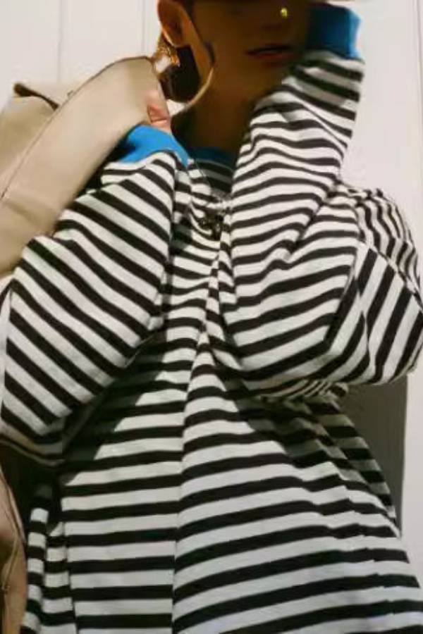 Striped color-blocked oversized sweatshirt