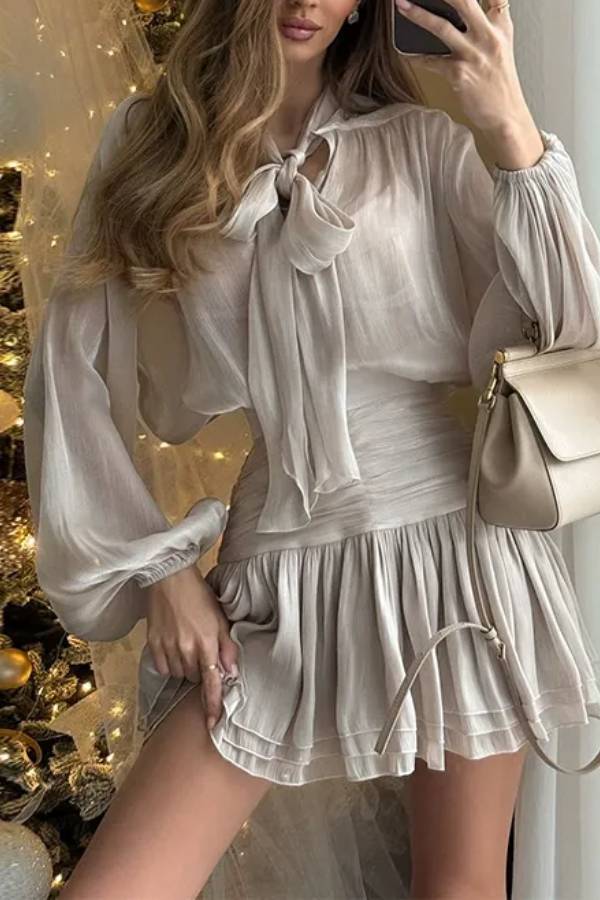 Bow Tie Top High Waist Pleated Skirt Casual Suit