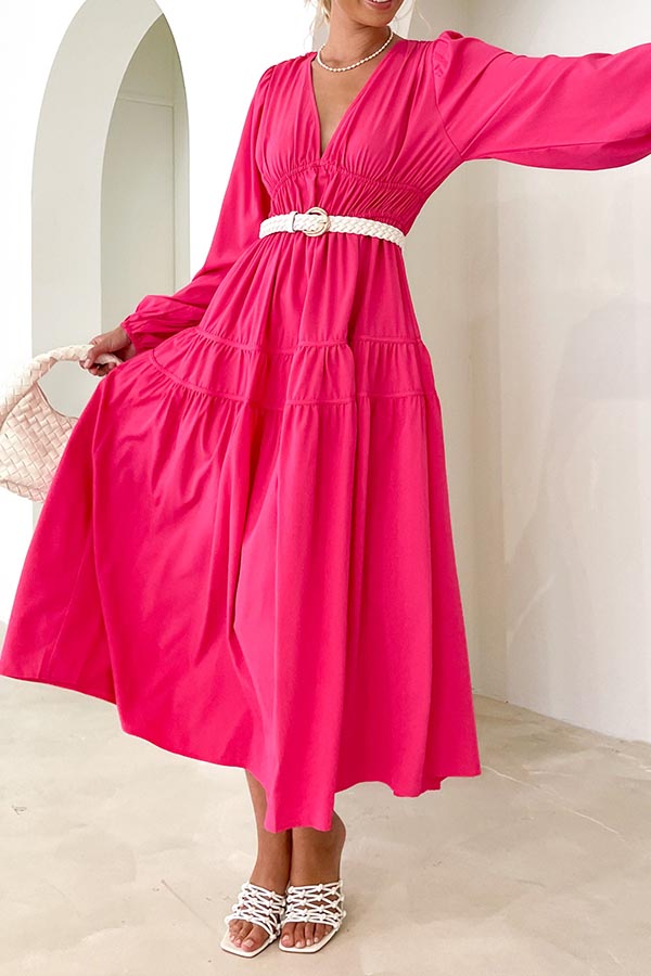 Ryrie V Neck Ruched Pink Maxi Dress