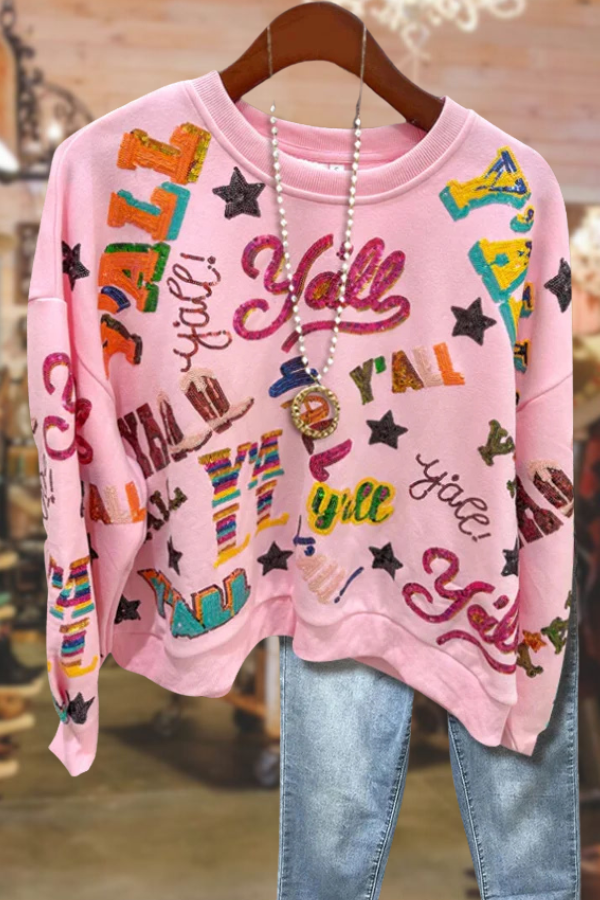 Casual Y'all All Over Print Sweatshirt