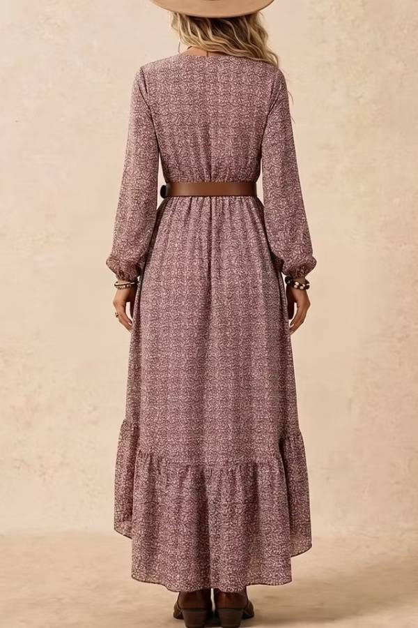 Bohemian polka dot V-neck dress with high and low hem