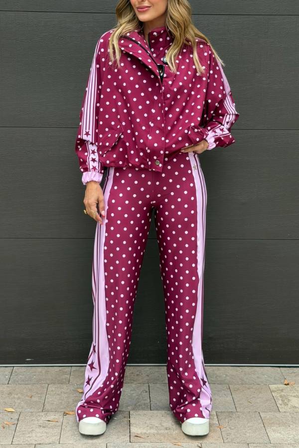 Lucienne Polka Dot Striped Star Print High Rise Elastic Waist Wide Leg Pants