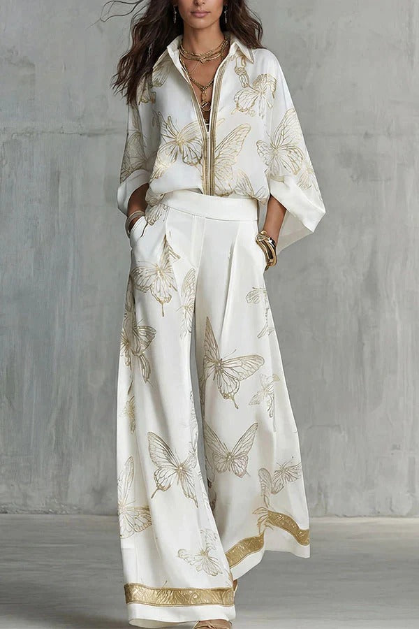Flowy Butterfly Pattern Two-Piece Set