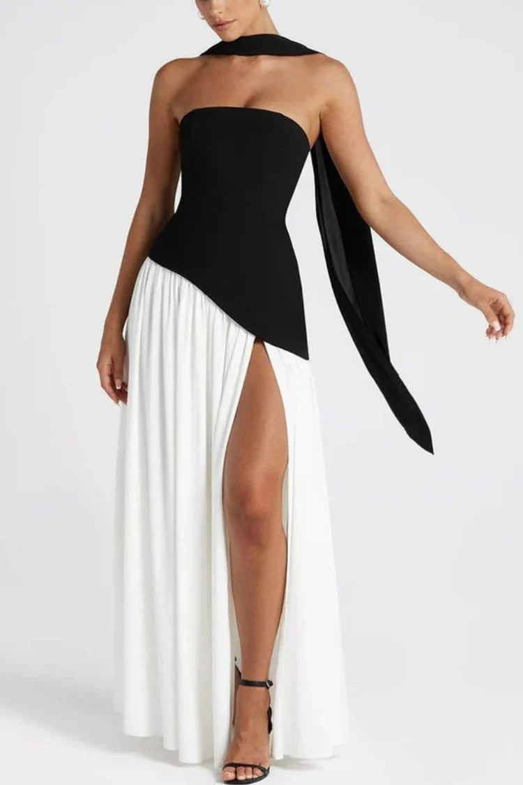 Halter neck tube top high slit slim fit dress