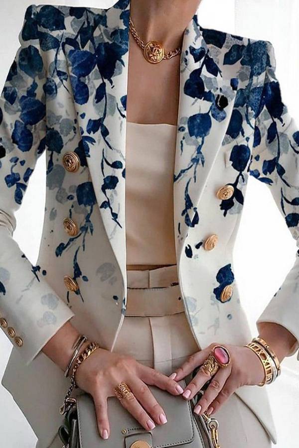 Art print double-breasted blazer