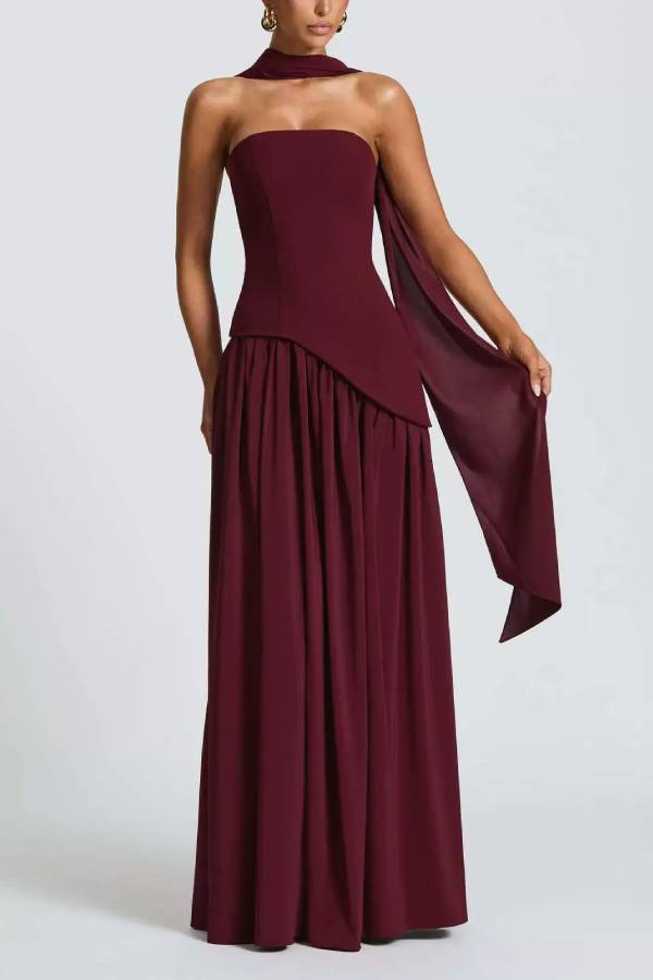 Black and White Contrast Scarf Irregular Slit Maxi Dress