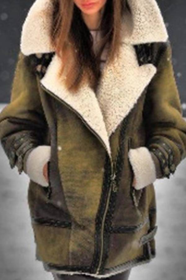 Retro-style shearling motorcycle jacket with large lapel