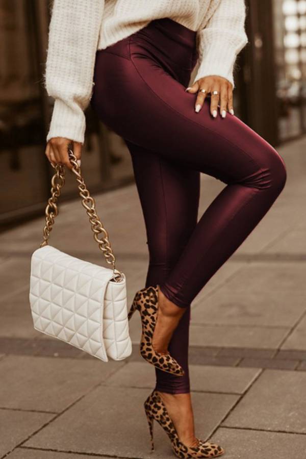 High-waisted faux leather leggings