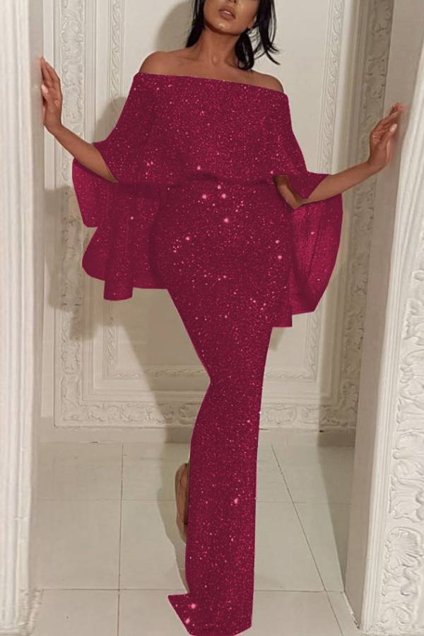 One-shoulder hip-wrapped slit evening dress