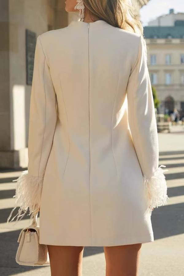 Feather Cuff Turtleneck Slim Short Dress