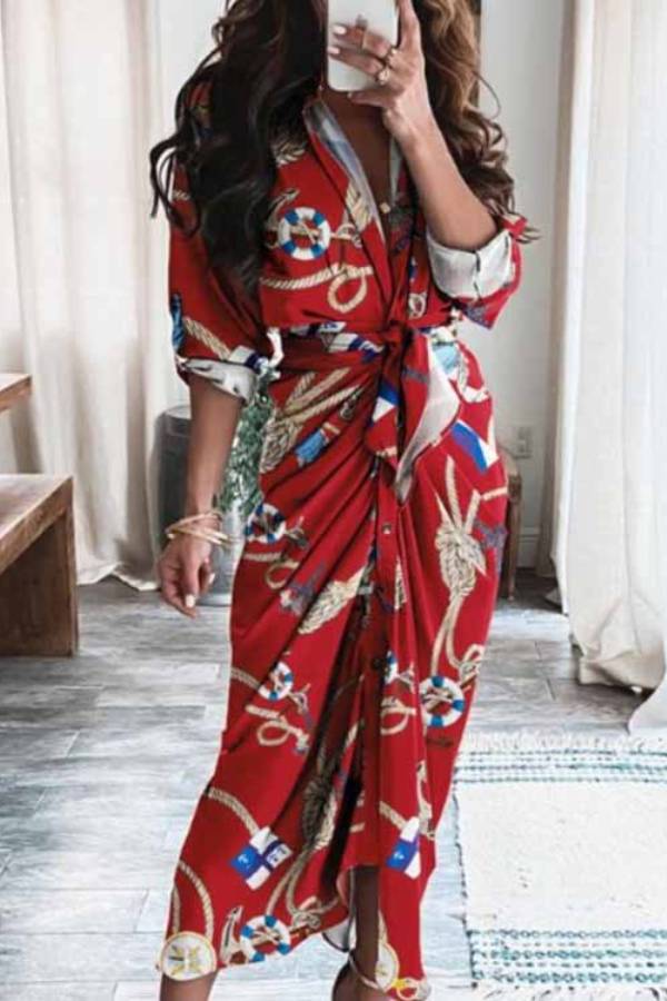 V-neck high waist dress with ties