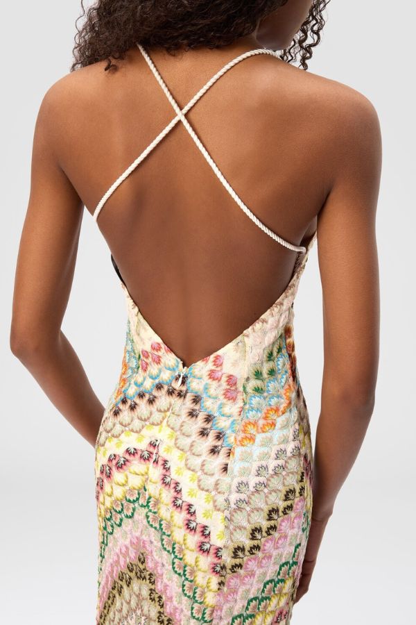 Missoni Summer Knit Colorful Herringbone Print Open Beck Maxi Dress
