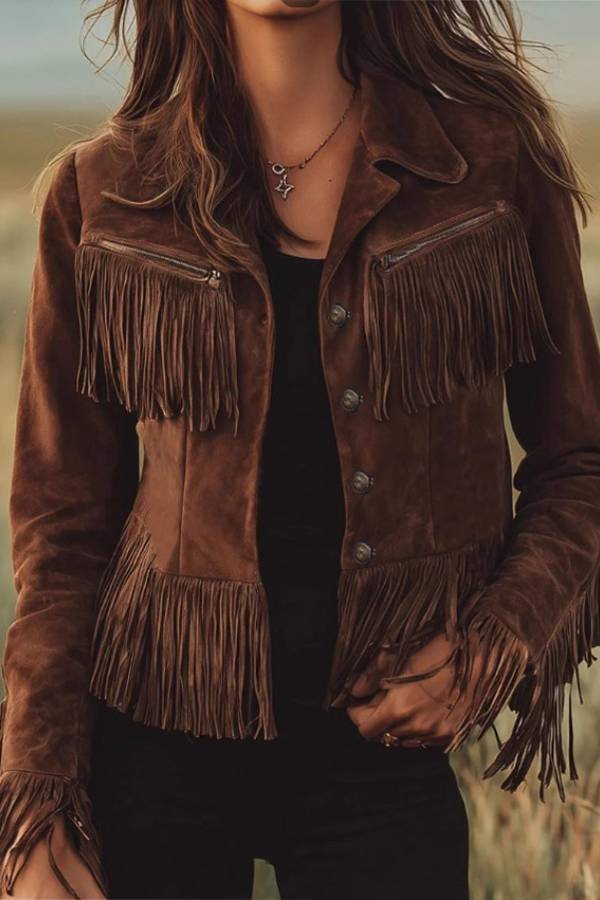 Western suede fringed cropped jacket