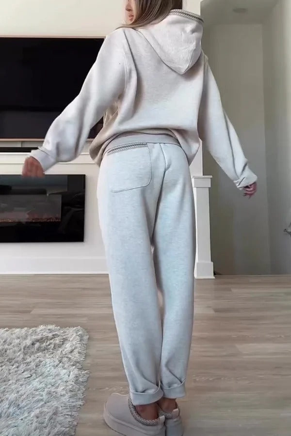 Tasman Braid Trim Kangaroo Pocket Hooded Sweatshirt and Elastic Waist Jogger Pants Set