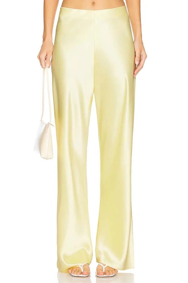 Odessa Satin Floral Lace Hem Strapless Tank and Mid Rise Wide Leg Pants Set