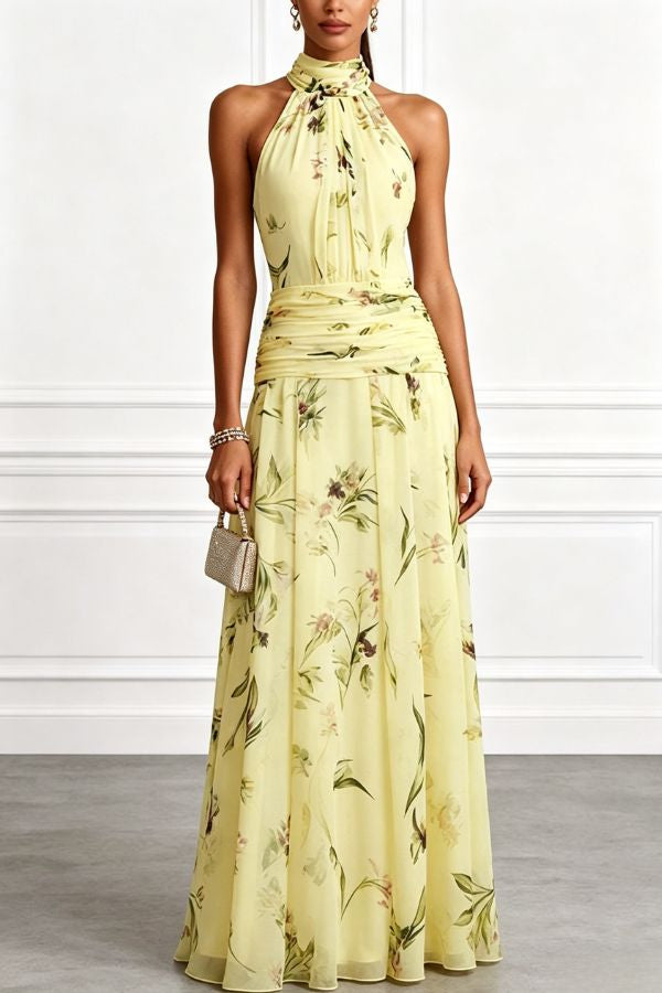 Aria Ruched Halter Floral Dress