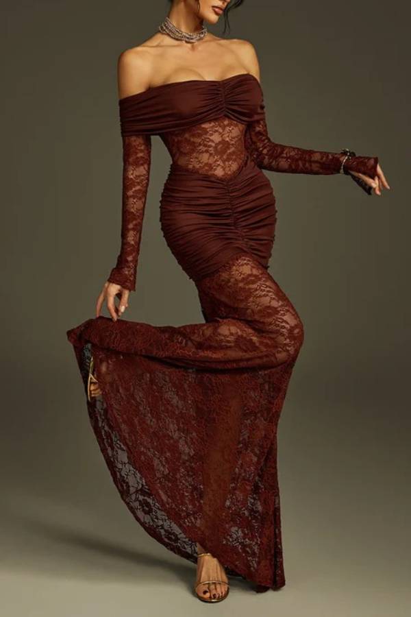 Poseidon Off Shoulder Lace Maxi Dress