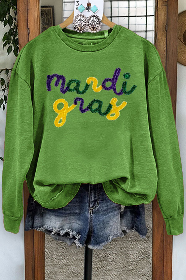 Mardi Gras Thread Embroidered Casual Sweatshirt