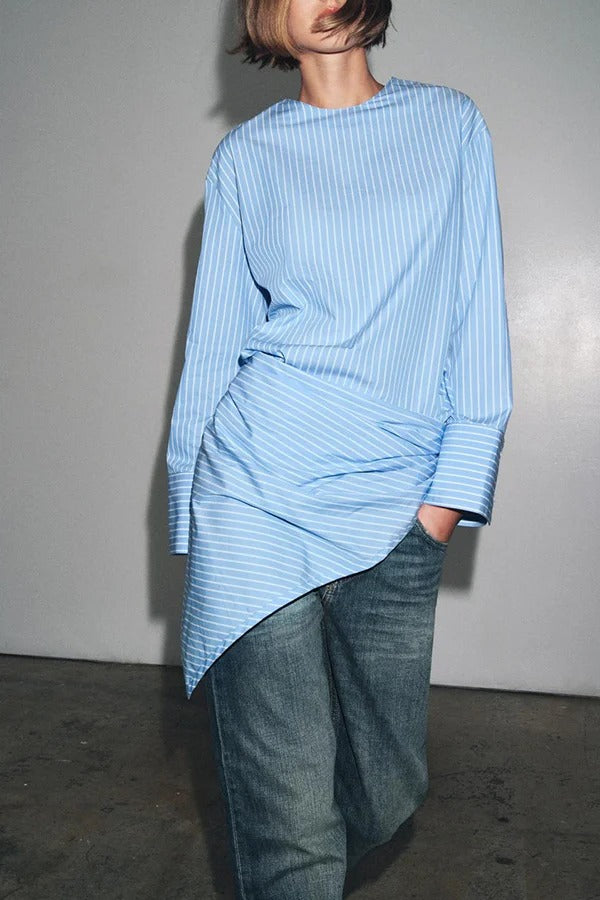 Meliora Striped Multi Position Scarf Long Sleeve H-line Shirt