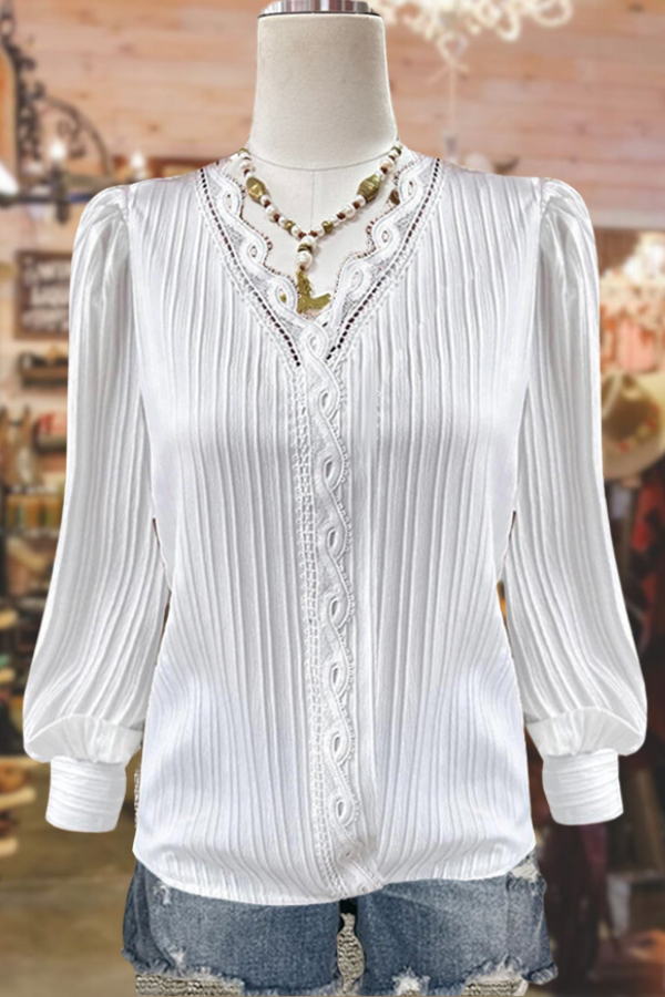 Casual Puff Sleeve Lace Top
