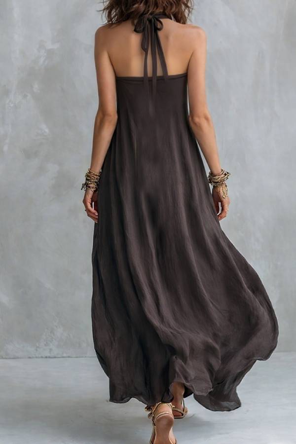 Multi-Color Textured Halter Open-Back Maxi Dress