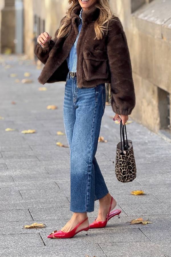 Plush stand-up collar short jacket