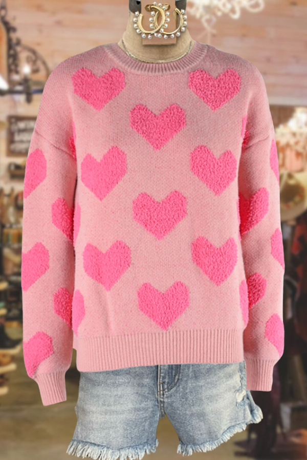 Round Neck Pullover Heart Sweater