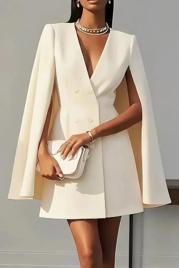 V-neck cape-style double-breasted suit dress