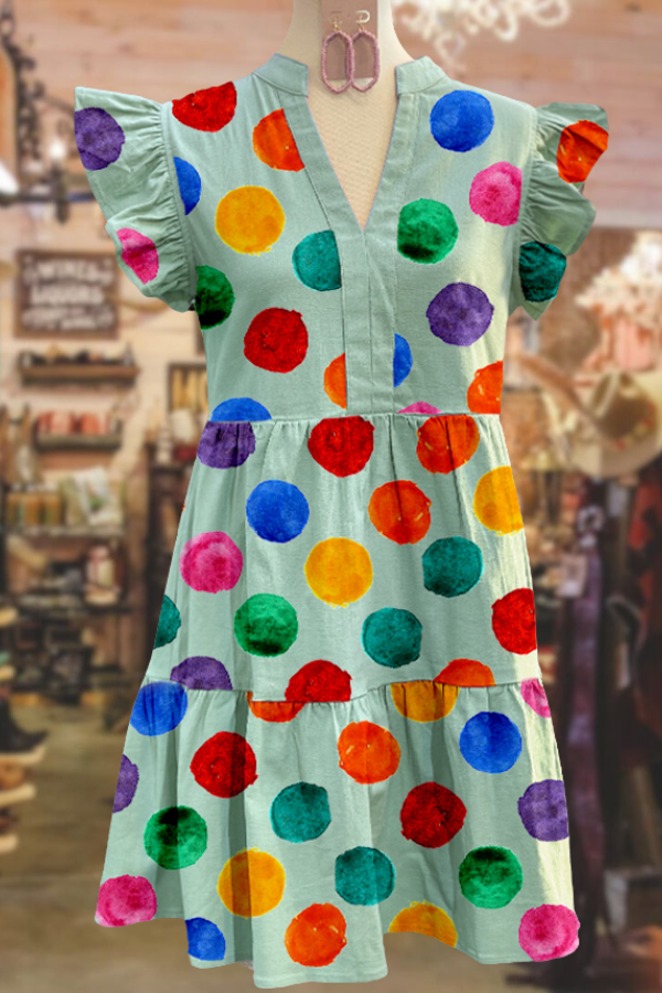 Classic Contrast Polka Dot Print Ruffle Dress