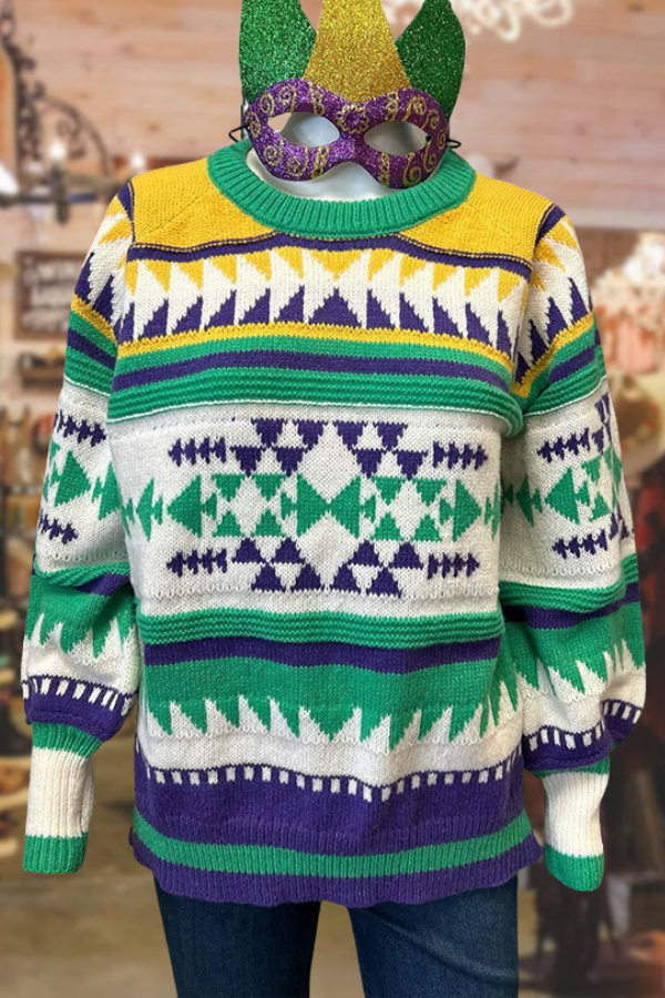 Multi Contrast Color Detail Mardi Gras Sweater