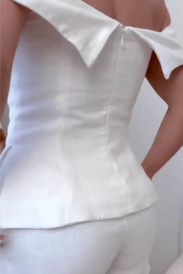 White Cotton and Linen Two-piece Suit