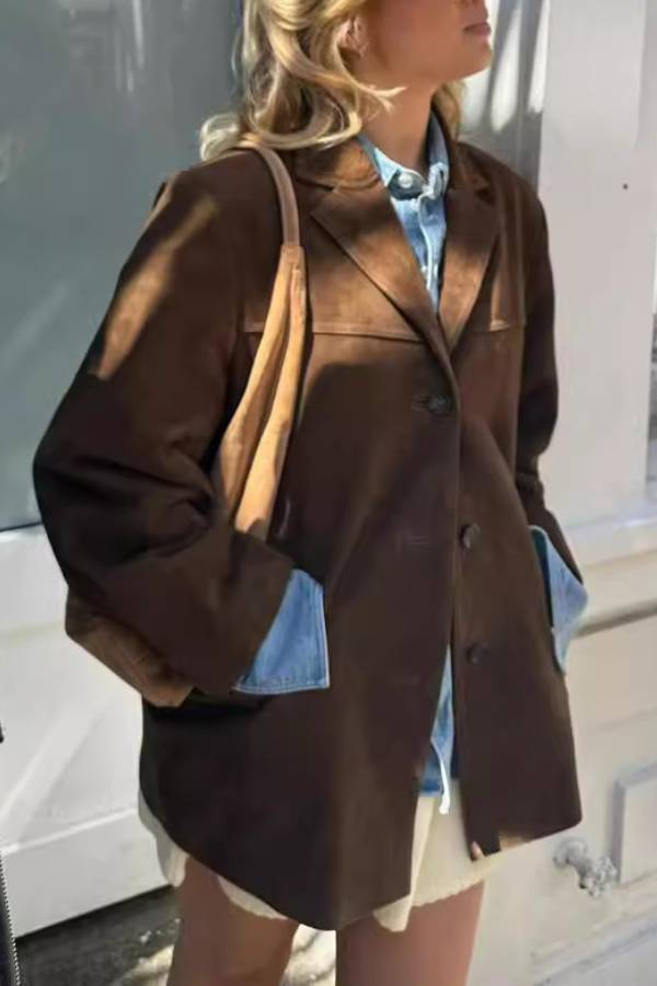 Suede loose-fitting suit jacket