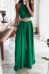 Solid Color Satin Sleeveless Jumpsuit