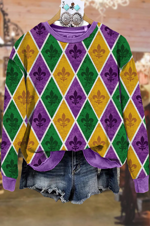 Casual Mardi Gras Printed Sweatshirt