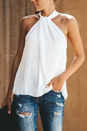 Women's Halter Neck Solid Color Sleeveless All-match Top