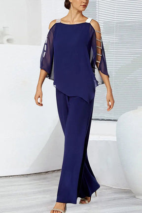Summer Mesh Hollow Out Sleeve Hot Drill Navy Wedding Jumpsuit