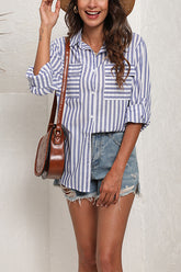Linen Cotton Wash Stripe Single Breasted Long Sleeve Shirt