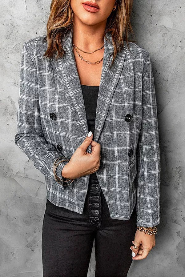 Greatness with Time Plaid Padded Shoulder Blazer