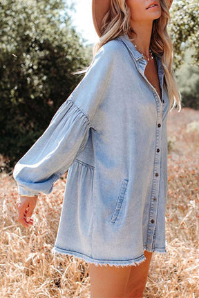 Madden Pocketed Chambray Button Down Denim Tunic Dress