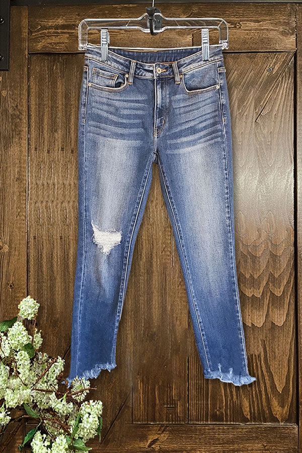Casual Ripped Irregular Frayed Jeans