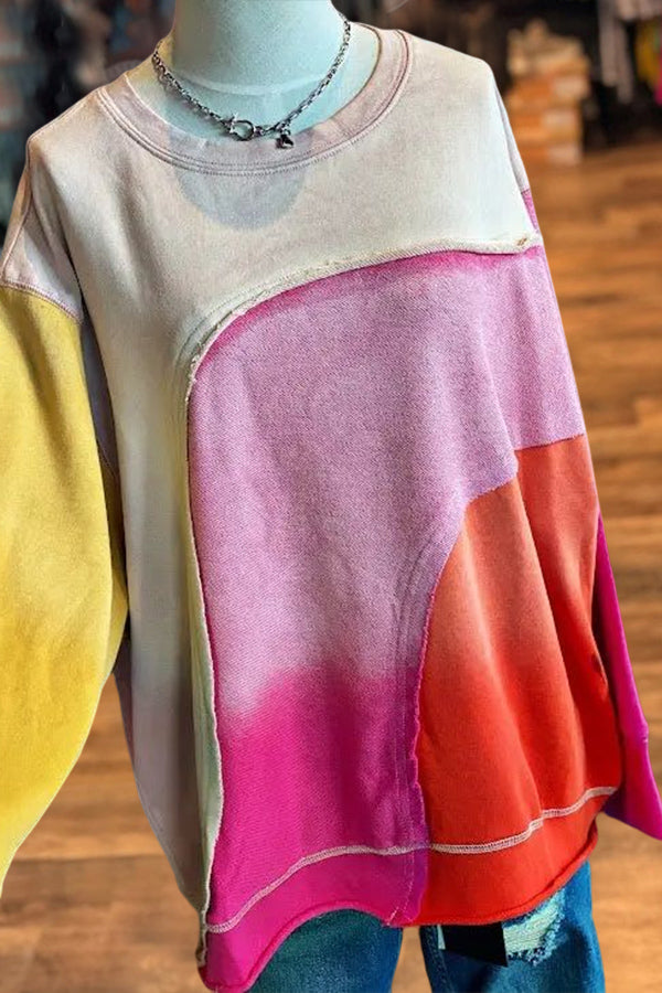 Oversized Gradient Colorblock Sweatshirt