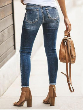 Casual Distressed Mid-rise Ripped Skinny Jeans