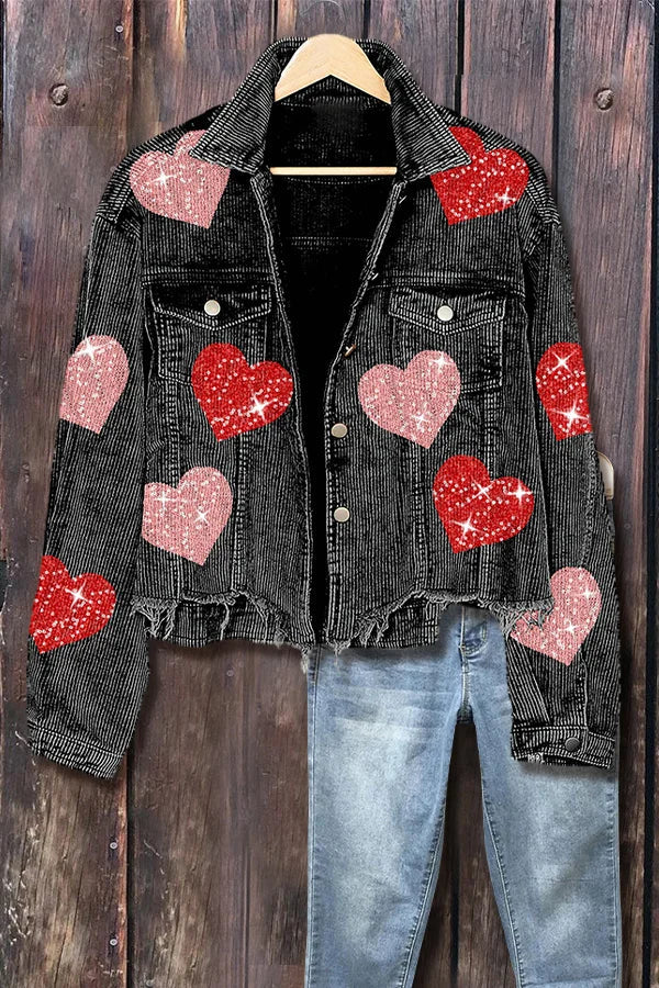 Colorful Sequin Heart Corduroy Jacket