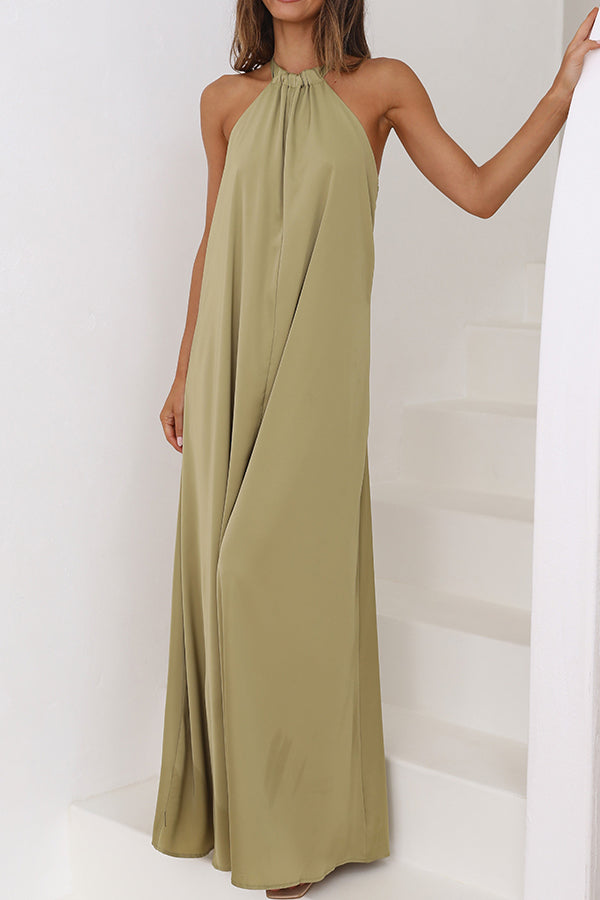 Olive Halter Neck Backless Sexy Maxi Dress