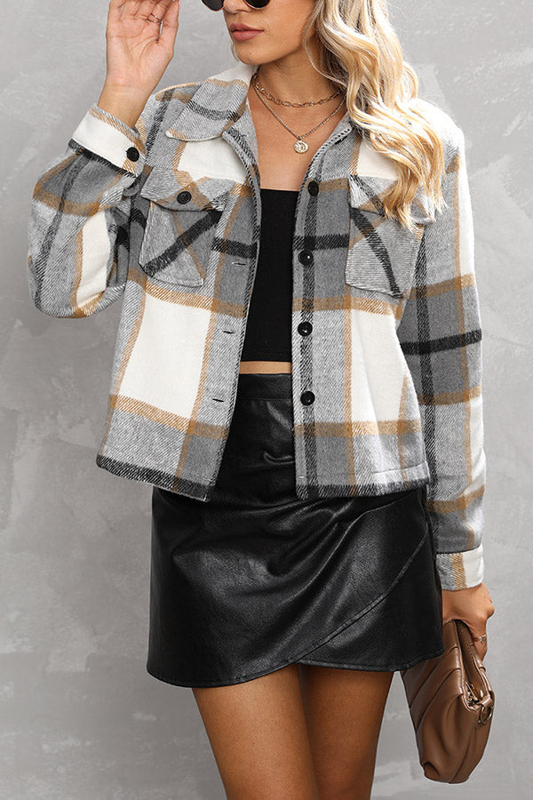 single-breasted plaid short jacket with lapel