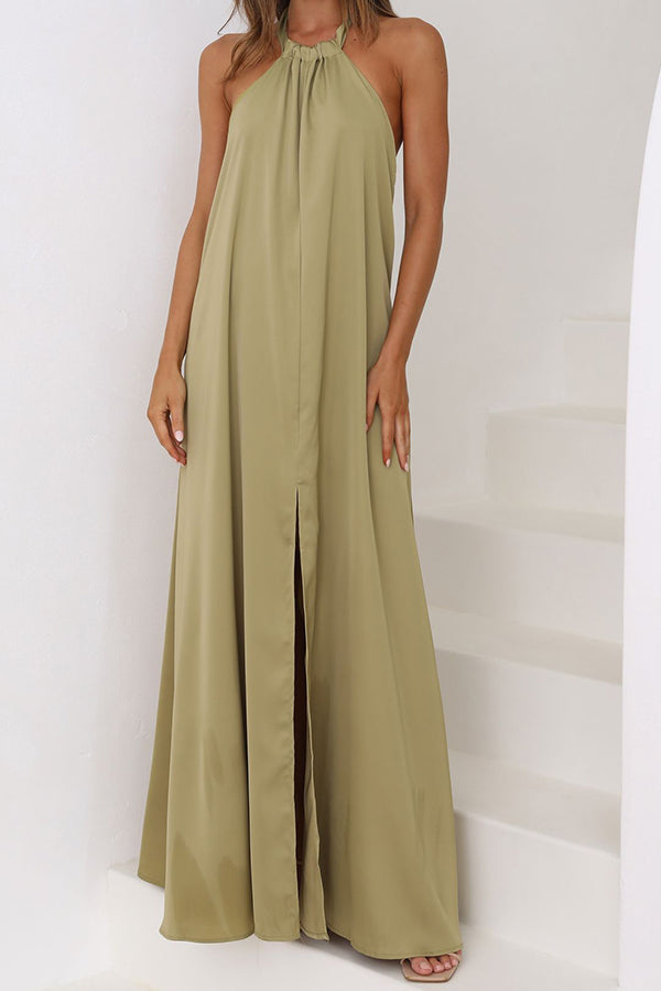 Olive Halter Neck Backless Sexy Maxi Dress